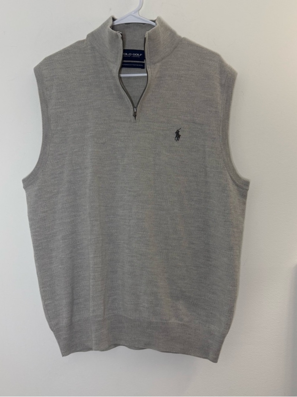 Polo by Ralph Lauren Light Gray Half-Zip Merino Wool Sweater Vest